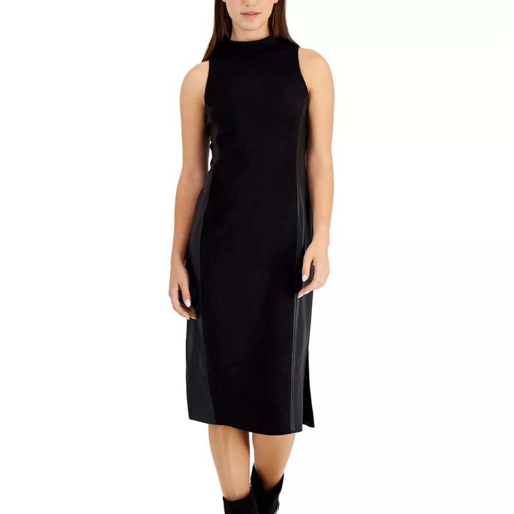 INC International Concepts Faux-Suede & Faux-Leather Midi Dress